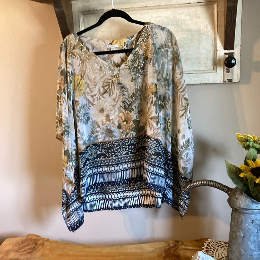 Cato Cream 3/4 Sleeve Relaxed Tunic Blouse